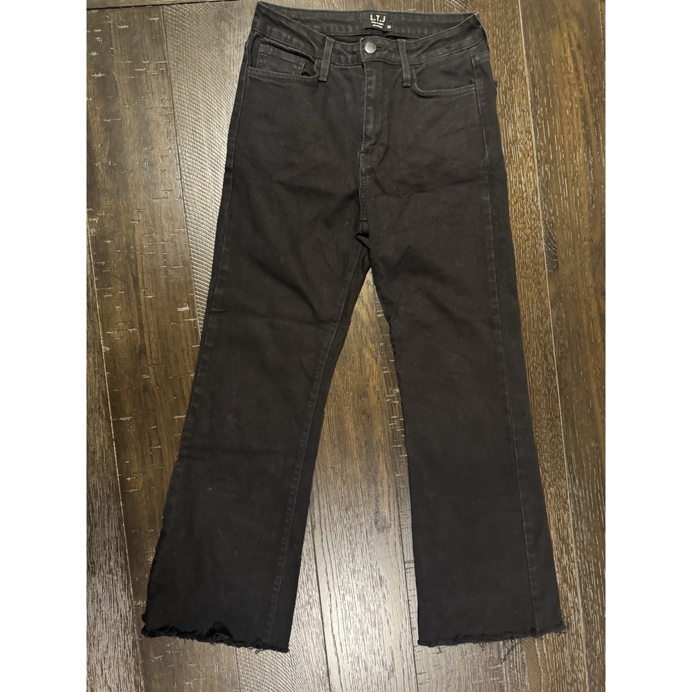 Letters To Juliet Black Cropped Flare Jeans Sz 26 Raw Fray Step Hem High Rise